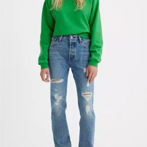 Levi's 501 Light Blue Ripped Boyfriend Jeans